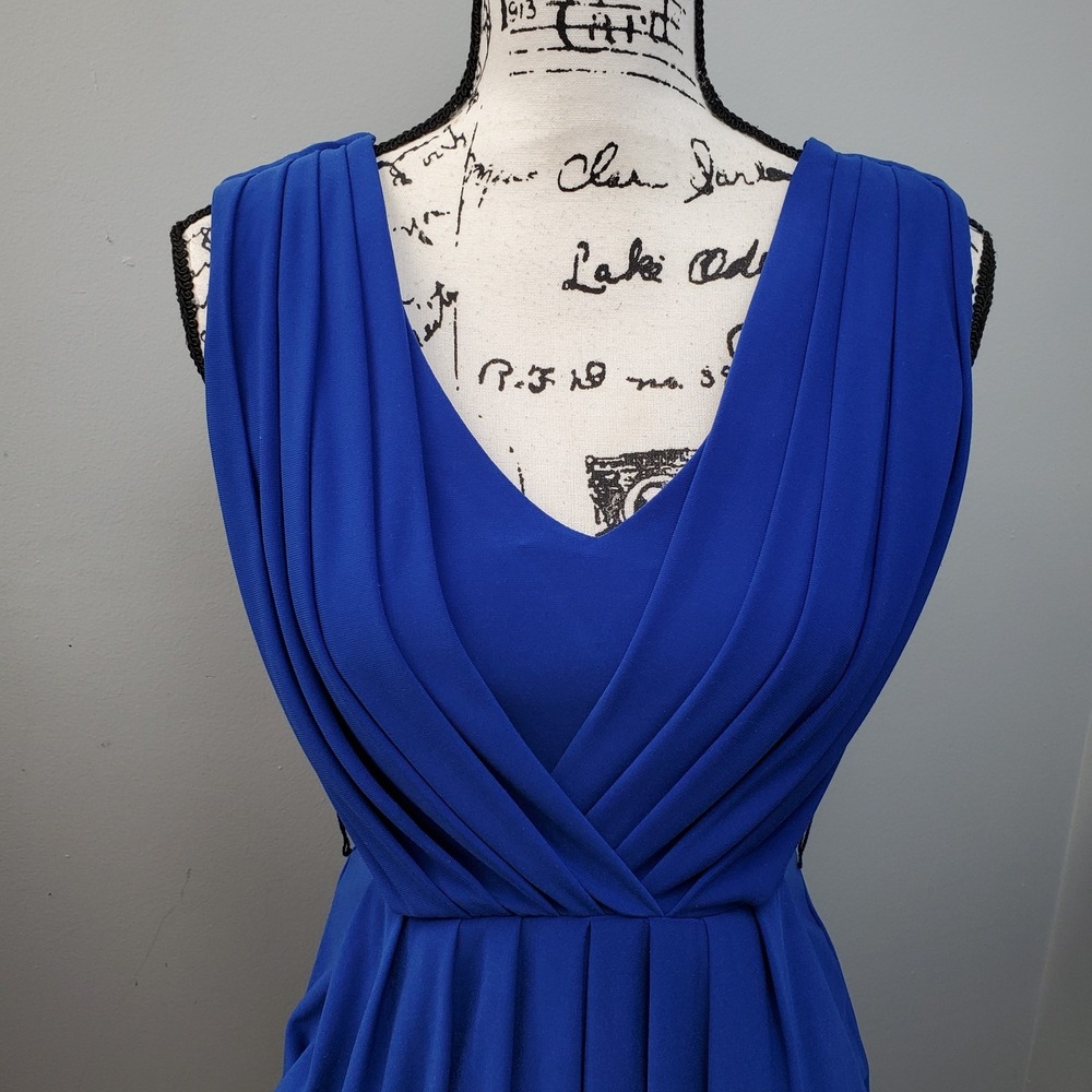 Bisou Bisou Sheath Dress Womens 4 Blue Pleated Pocketed Sleeveless Back Zip - Picture 5 of 9